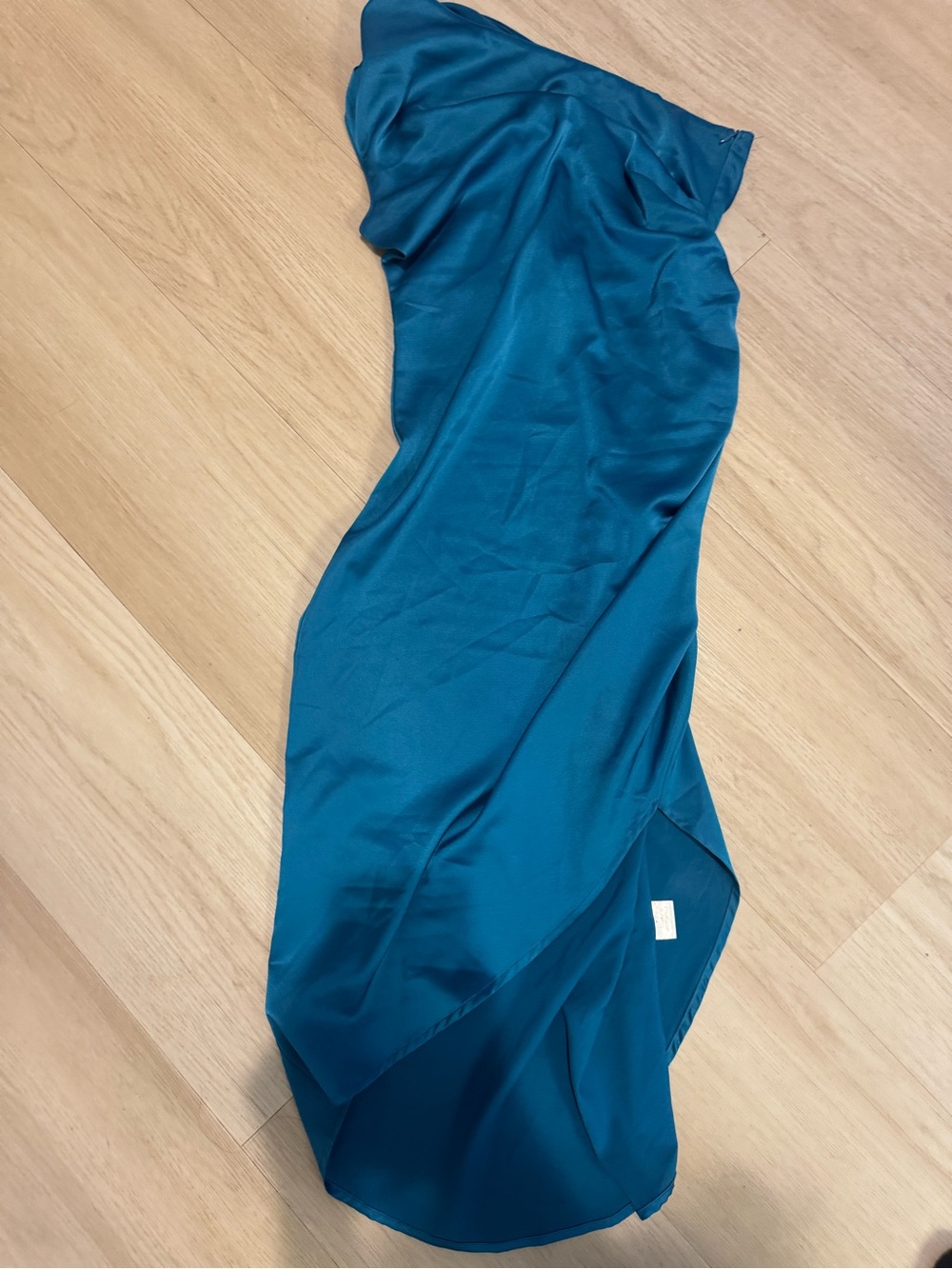 Teal Satin One-Shoulder Dress
